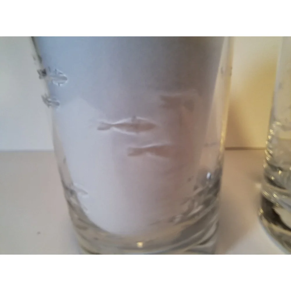 Set of 2 Crate & Barrel Reef Double Old-Fashioned Glasses Fish Lowball‎ Glasses